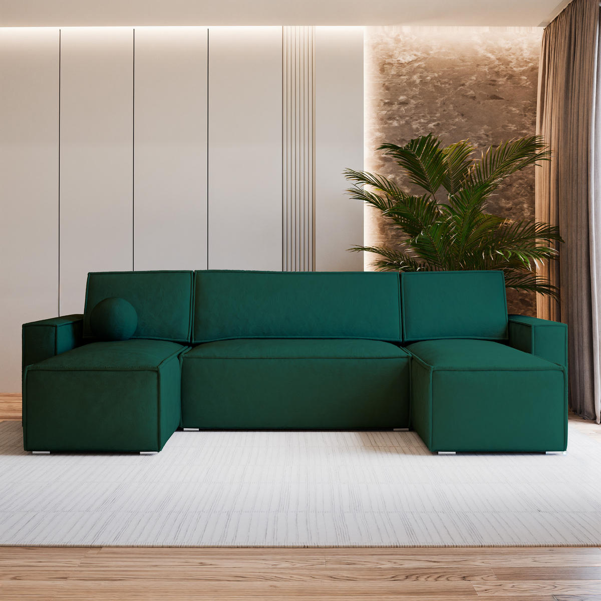 ROHOVÁ SEDAČKA PESANO tmavě zelená - šedá/tmavě zelená, dřevo/textil (306/140cm) - MASSENO