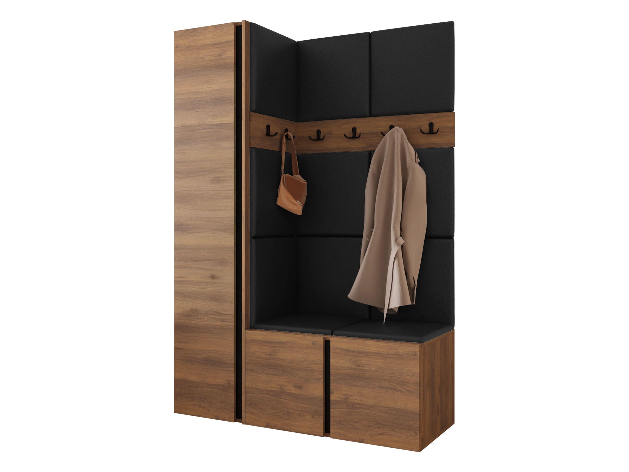Mirjan24 Garderoben-Set Nussbaum, Schwarz 124x186x46 cm