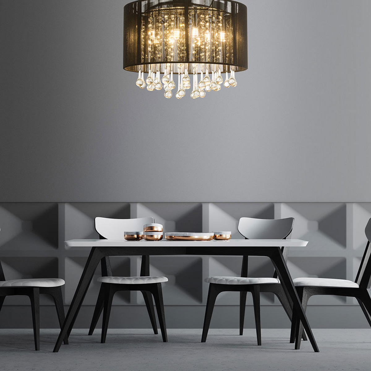 LED DECKENLEUCHTE Metall Schwarz Kristalloptik - Schwarz, Glas (40/40/29cm) - Globo Lighting