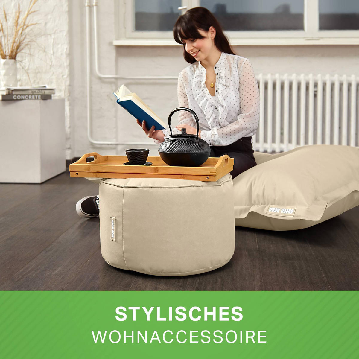 SITZSACK-HOCKER Pouf "Stay" 45x25cm - Beige, Textil (45/25/45cm) - Green Bean