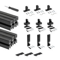 RAHMEN Zero, mit Beschlägen und Profilen für Boden- und Wandmontage mit rechteckiger Nivellierung, Aluminium und Zamak, Schwarz strukturiert 3er-set - Schwarz, Metall (2.2/217/28.5cm) - EMUCA