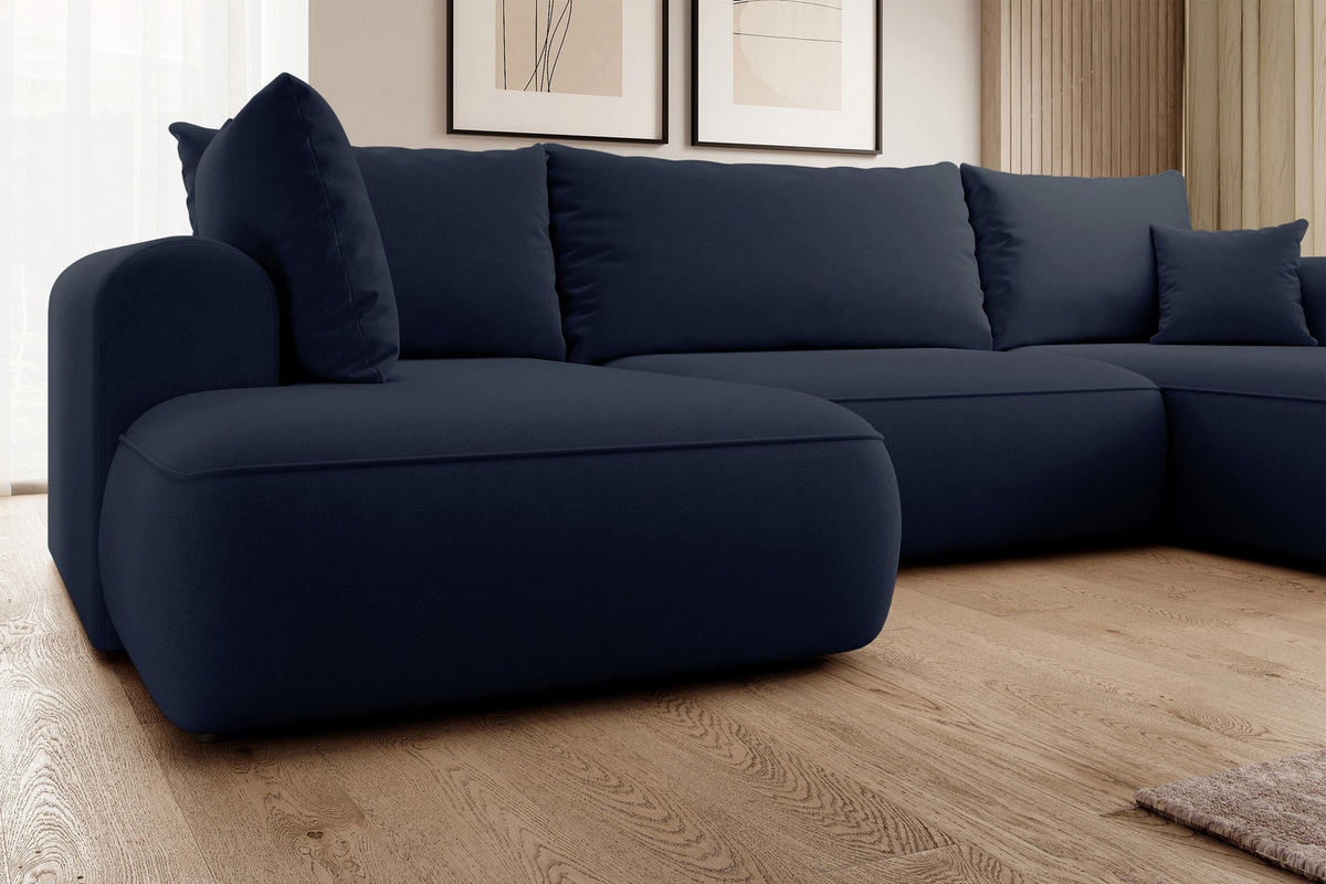 WOHNLANDSCHAFT Ovo Dunkelblau Velours - Schwarz/Dunkelblau, Textil (375/95/185cm) - Selsey