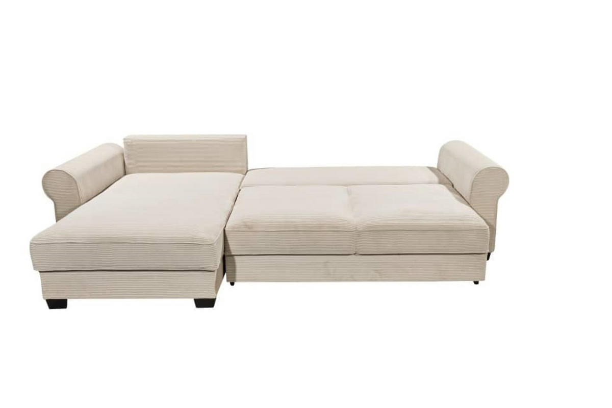ECKSOFA beidseitig montierbar, Schlaffunktion mit Bettkasten und Nosagfederung in Breitcord - Beige/Schwarz, Textil (318/197cm) - ed exciting design
