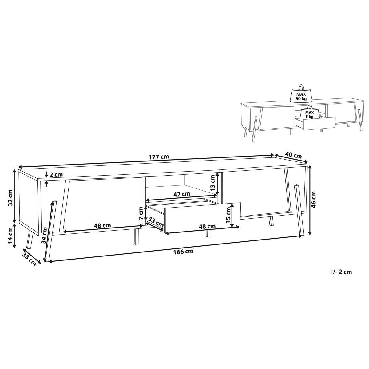 TV-MÖBEL Grau, Schwarz BLACKPOOL 40/177/46 cm - Grau, Holzwerkstoff (177/46/40cm) - Beliani