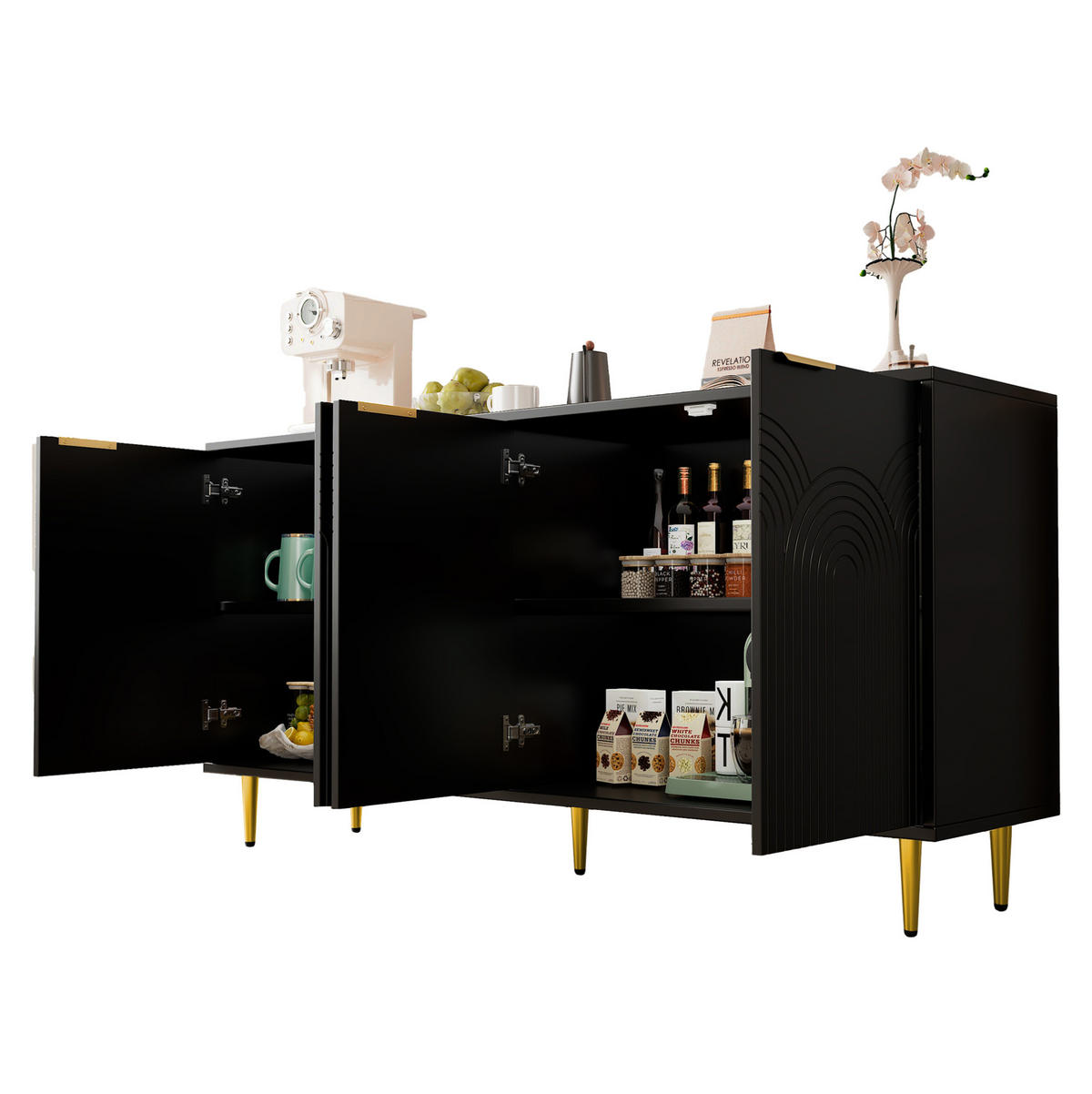 SIDEBOARD 160/40/80 cm Schwarz aus MDF und Spanplatte mit 4 Türen - Schwarz, Holzwerkstoff (40/80/160cm) - OKMYHOME