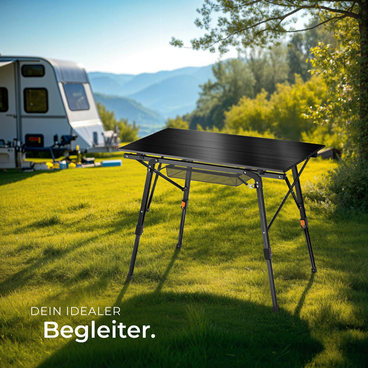 CAMPINGTISCH Tina,90 x 52 x 47 - 70 cm,schwarz - Schwarz, Metall (90/52/70cm) - tectake