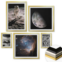 WANDBILDER 5er Set - 50x50 cm & 20x30 cm & 40x60 cm Goldrahmen - Astronautenfoto vom Mond - Goldfarben, Kunststoff (40/60cm) - ArtPrintCave