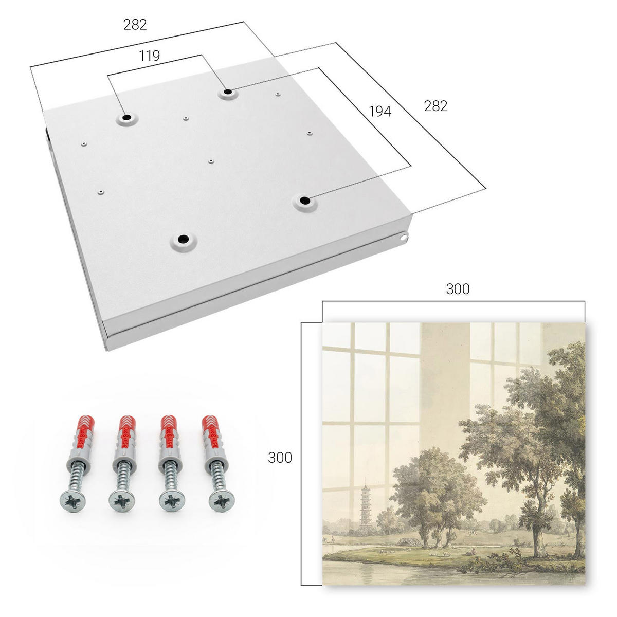 SCHLÜSSELBOX Weiß 30x30 cm – Türöffnung nach rechts - Park mit einer Pagode - Grün, Metall (30/30/5cm) - TULUP