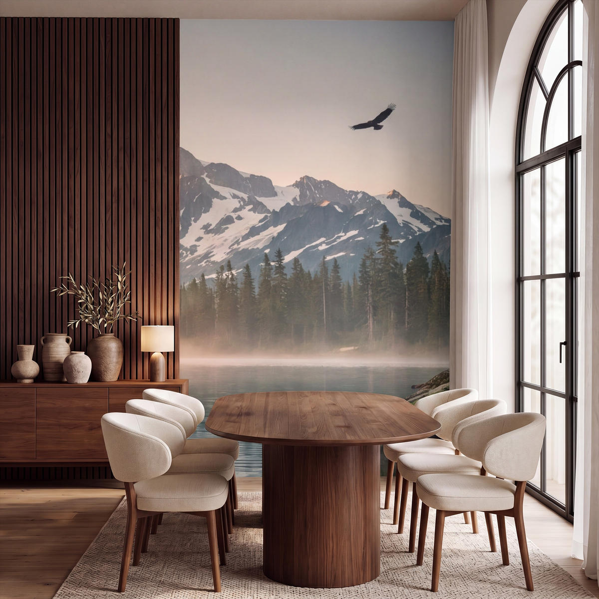 TAPETE - Berge - Wasser - Bäume - 160x280 cm - Multicolor, Papier (160/280cm) - OnlyWow