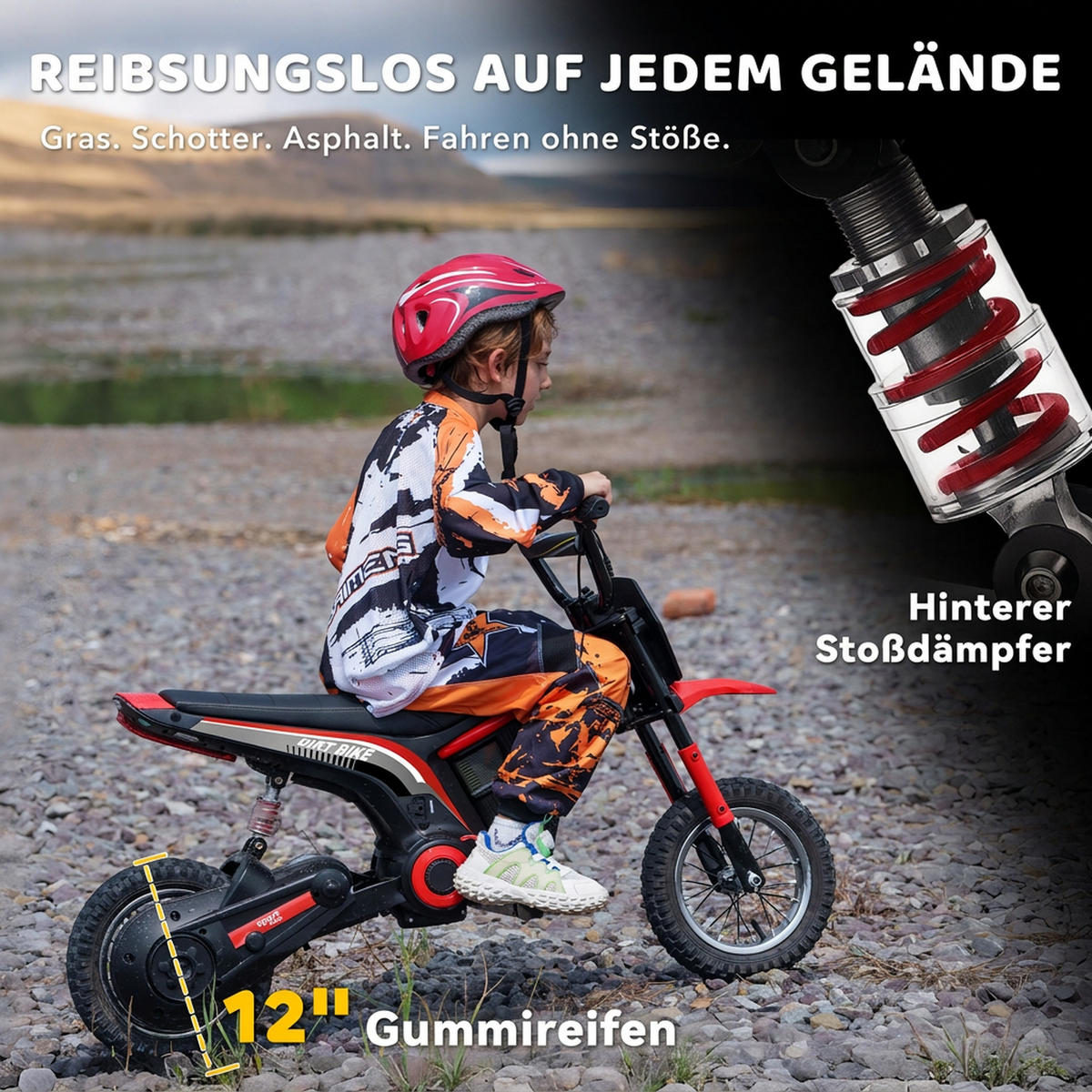 ELEKTRO Motorrad Kinder Elektromotorrad mit 24V 350W Motor, 8-16 KMH Rot - Rot, Kunststoff (119/64/76.5cm) - HOMCOM
