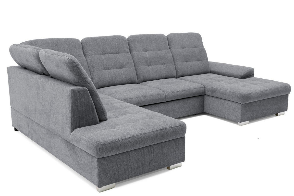 ECKSOFA U-Form OLIVIA U Links mit Schlaffunktion 124x257 Velours Grau - Silberfarben/Grau, Holz/Kunststoff (320/103/202cm) - Muffo