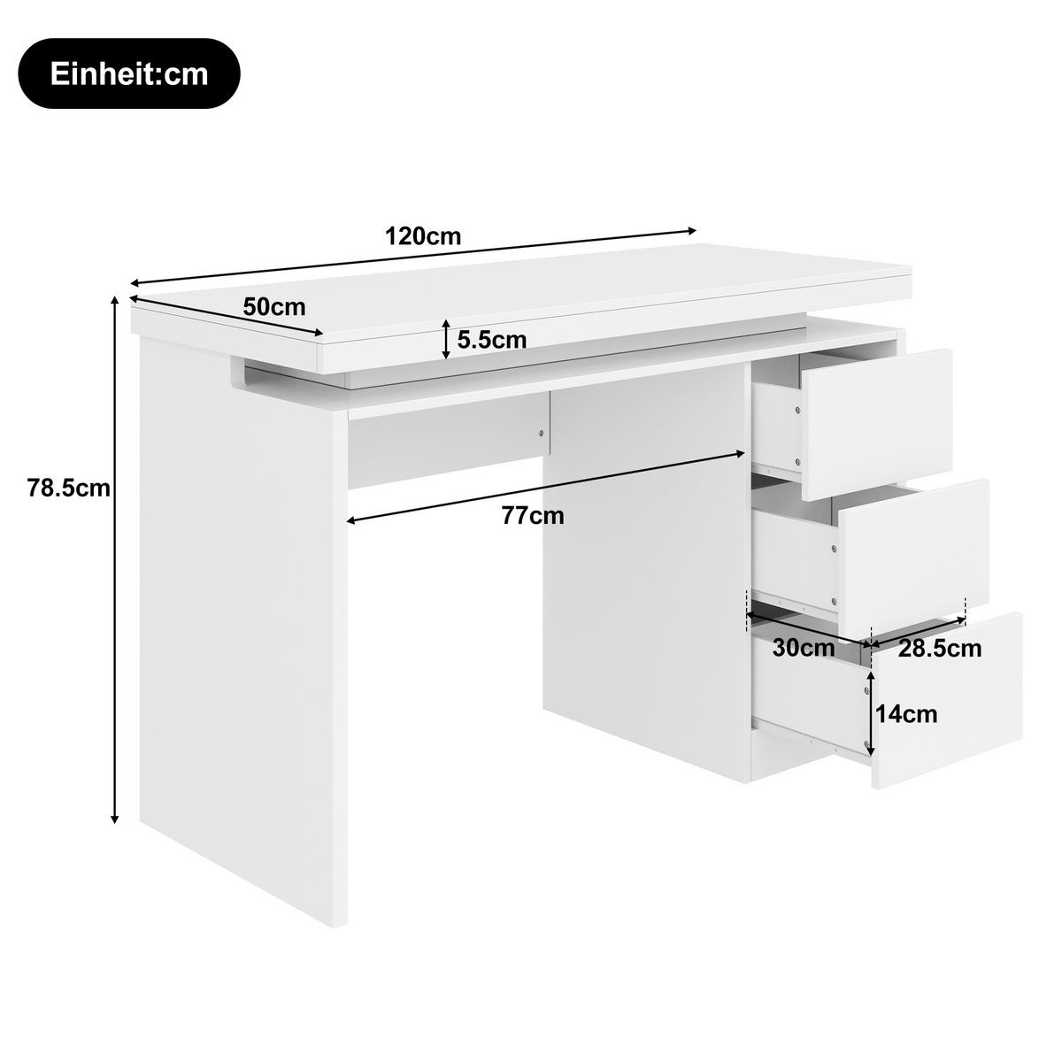 SCHREIBTISCH LED 120cm 3 Schubladen Homeoffice modern - Weiß, Holzwerkstoff (120/50/78.5cm) - FLIEKS