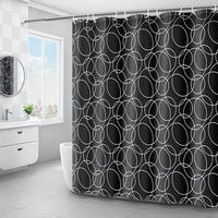 DUSCHVORHANG Schwarz Dusche waschbar Stoff maschinenwaschbar Polyester mit Ringen - Schwarz, Textil (180/180cm) - MCBOSON