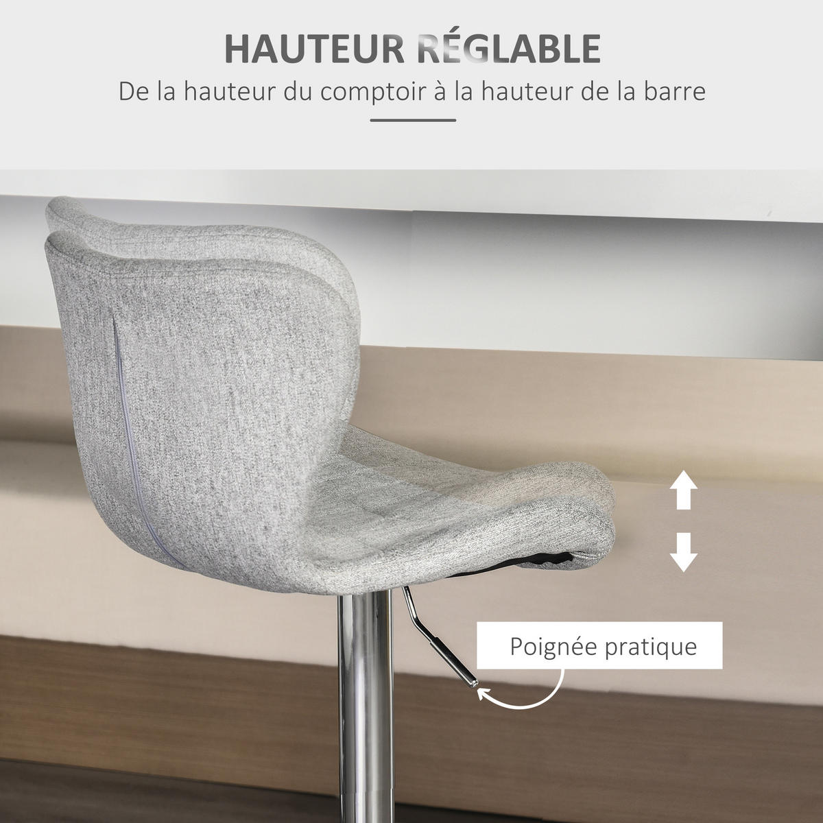 BARHOCKER 2er-Set DE-14687 höhenverstellbar & 360° schwenkbar Grau - Grau, Metall (51.5/111.5/47cm) - ComfortXL