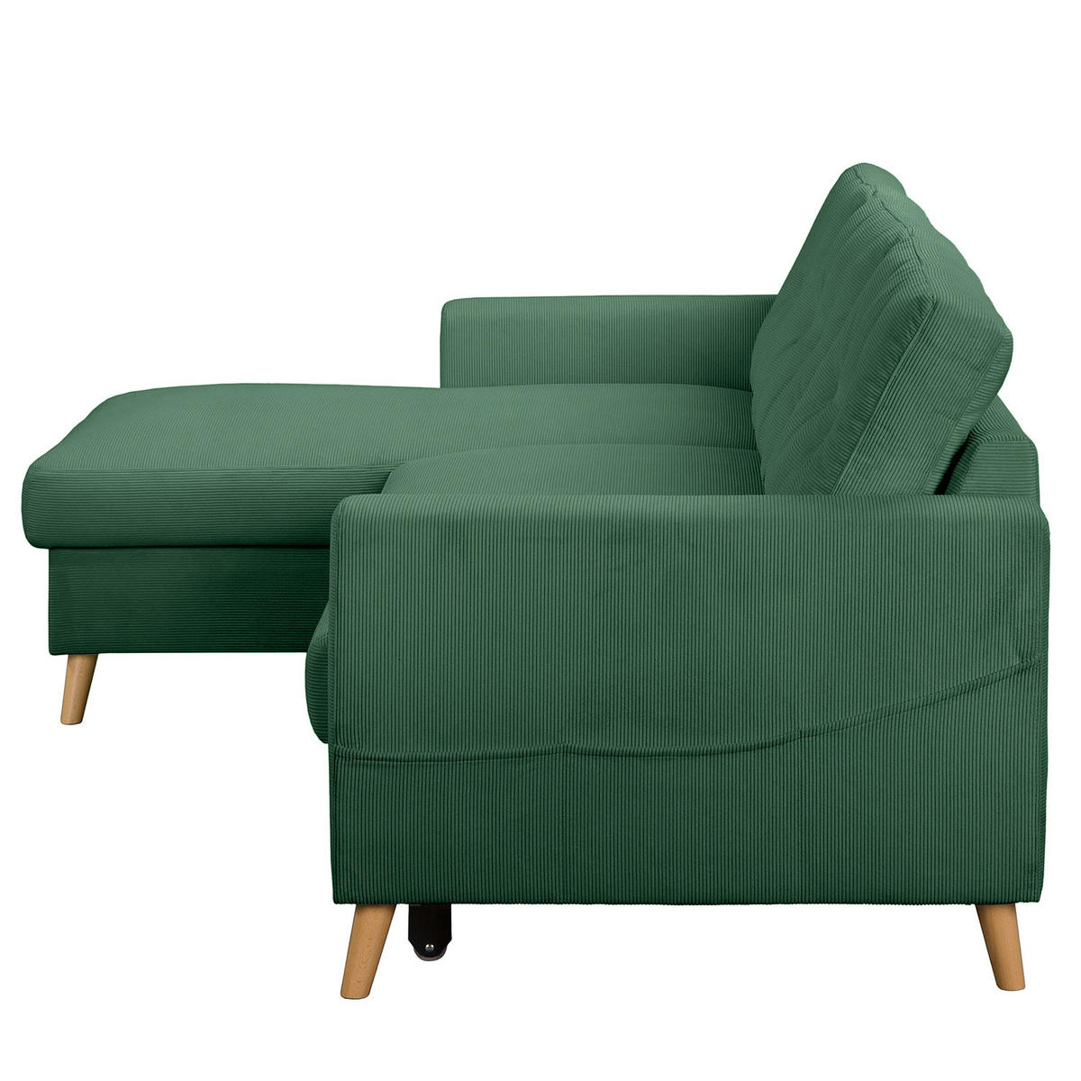 ECKSOFA mit Longchair - Waldgrün/Braun, Holz/Textil (223/148cm) - home24