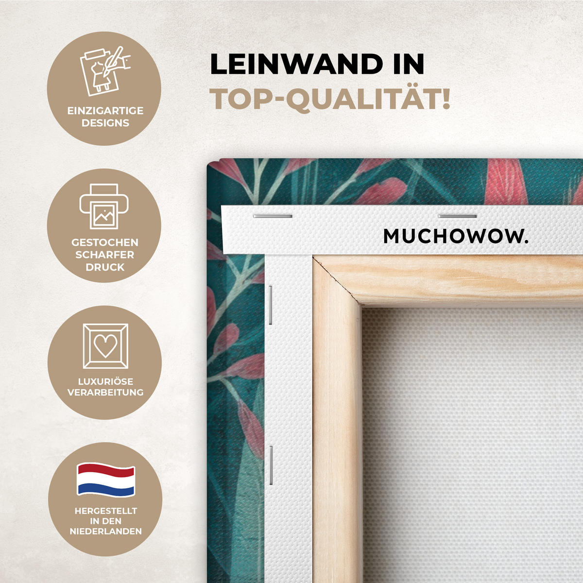 LEINWANDBILD Kakadu - Tropische Blätter - Zweig Wandbild Wohnzimmer 60x80 cm - Petrol, Textil (60/80cm) - MuchoWow