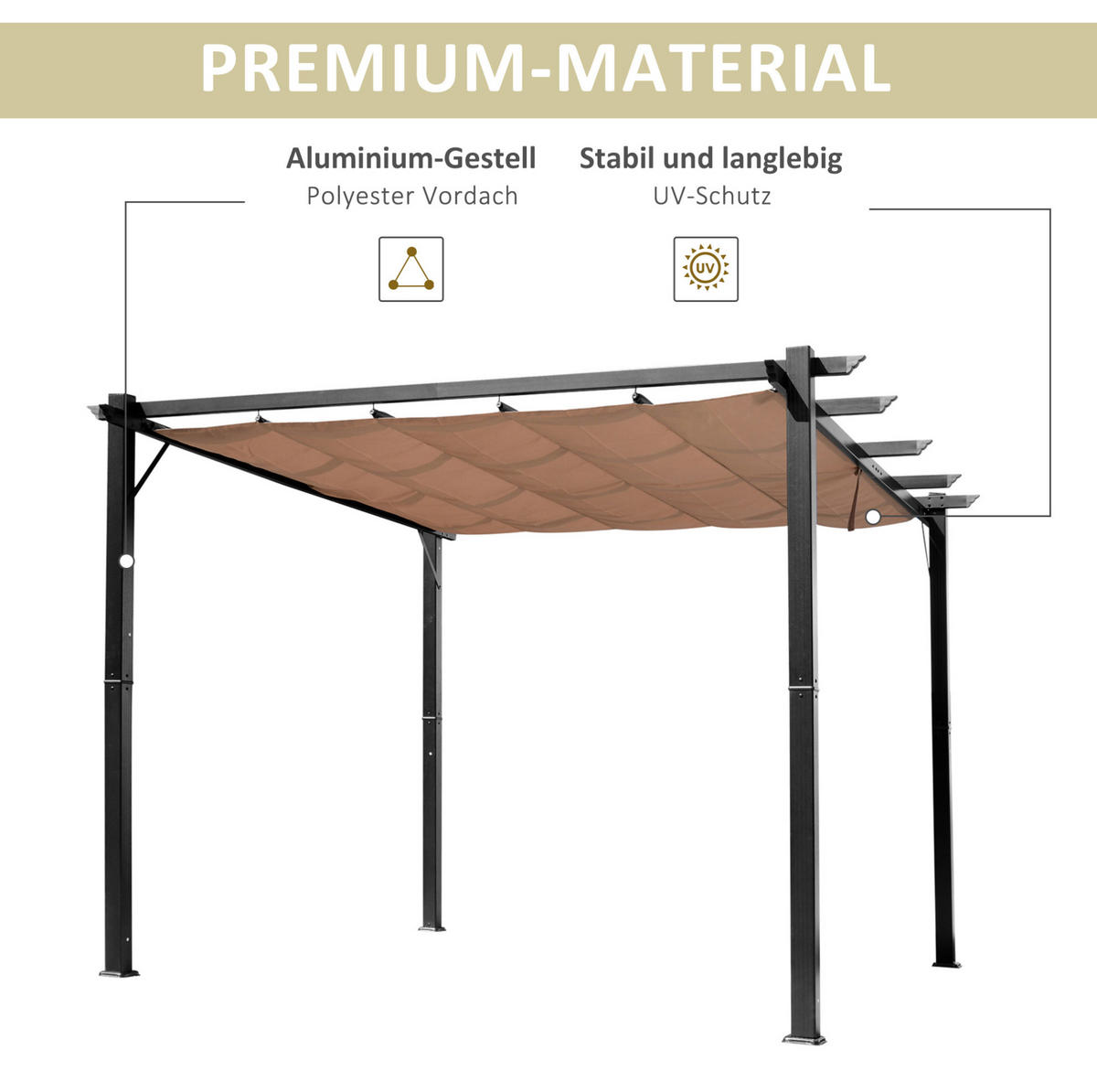 PERGOLA aus Aluminium 300x400x223 cm in Grau mit verstellbarem Stoffdach - Grau, Metall (400/223/300cm) - Modfu