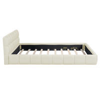 POLSTERBETT 140x190 cm im Kissenstil, Lattenrost, Leinen, Beige - Beige, Metall (140/190cm)