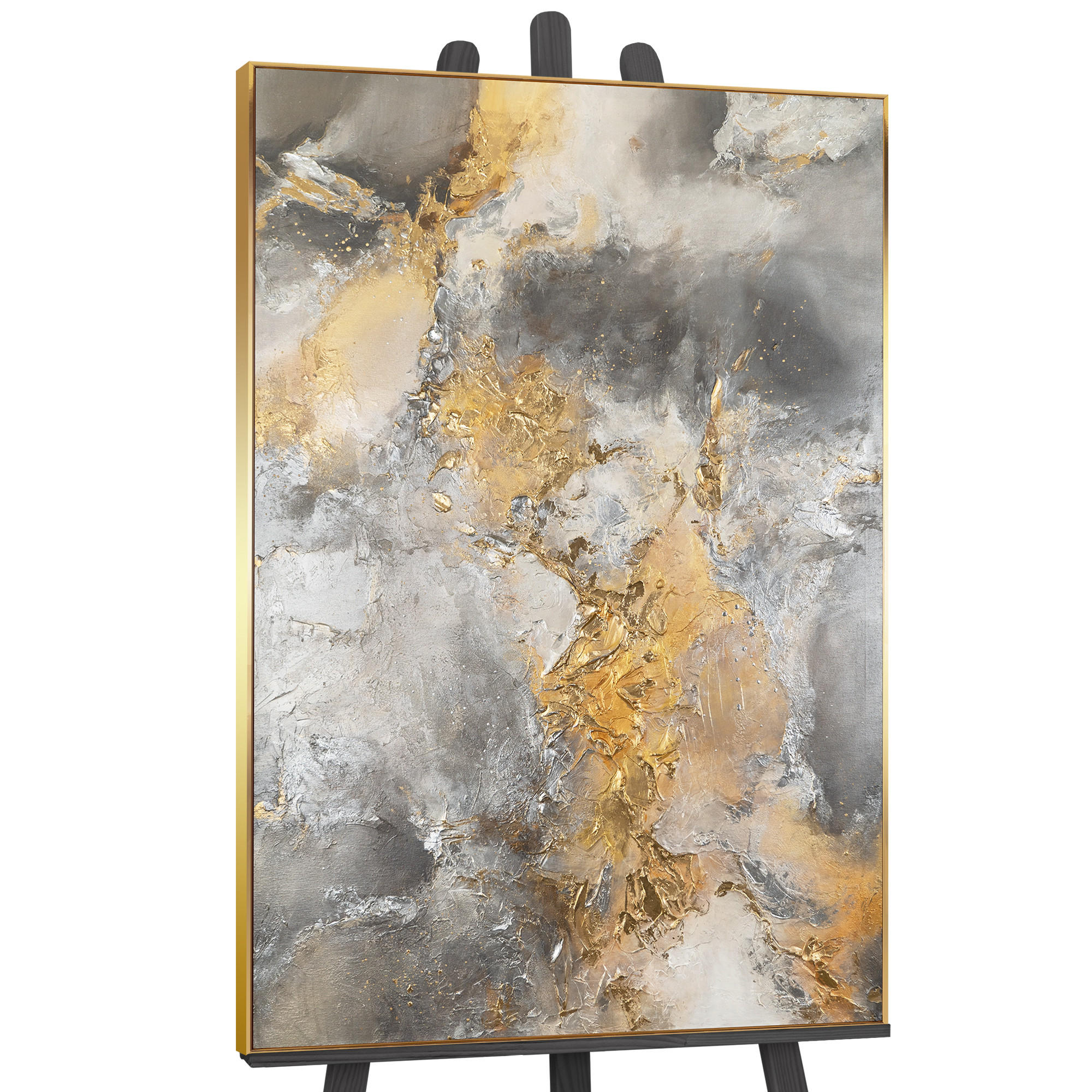 GEMÄLDE Harmonie von Gold und Silber Schattenfugenrahmen Gold 140x100 cm - Goldfarben, Holz (140/100cm) - YS-art gallery