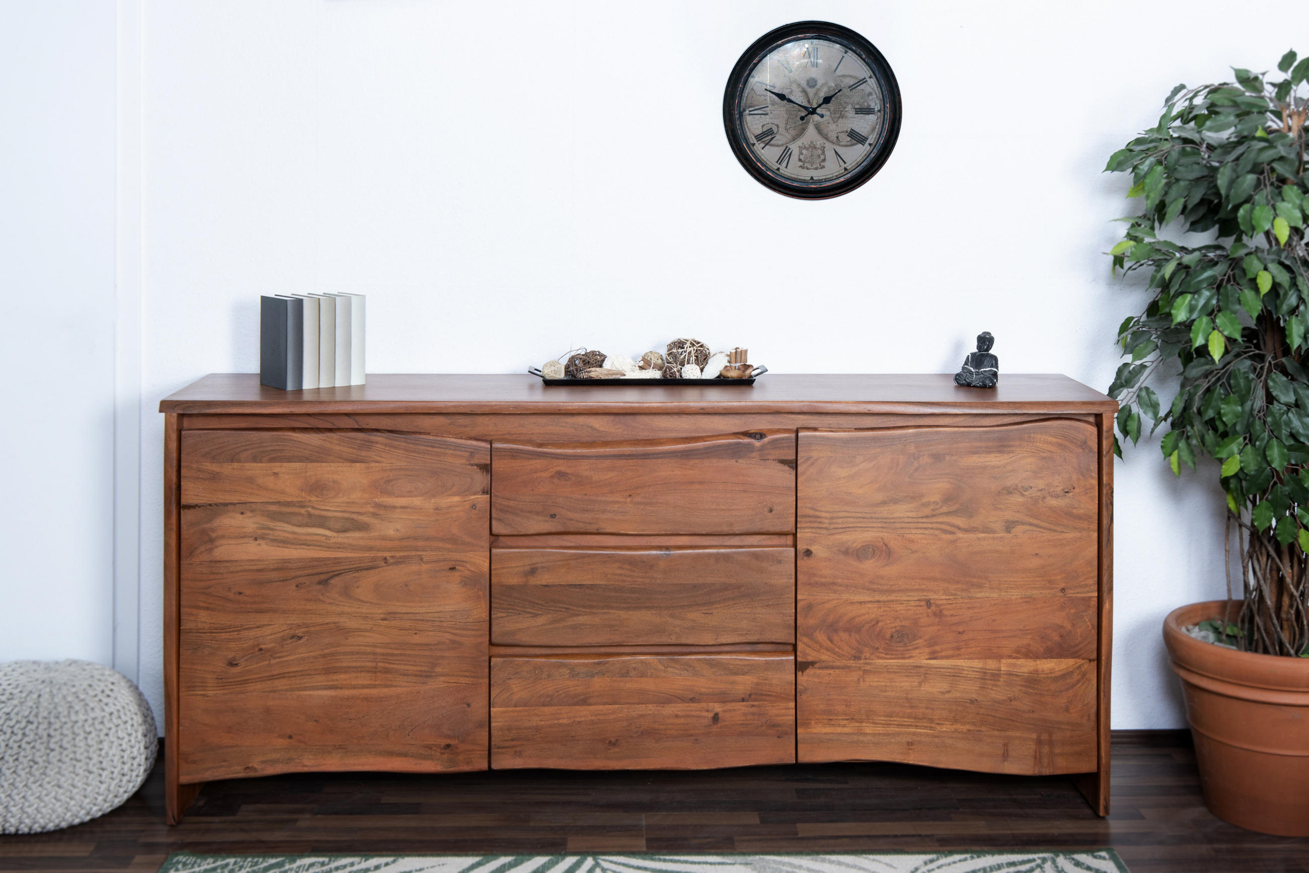 SIDEBOARD DAHLIA - Braun/Naturfarben, Akazienholz/Holz (200/90/45cm) - SAM