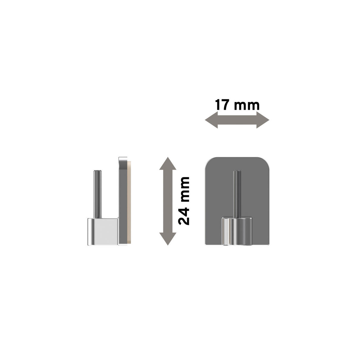 KLEBEHAKEN MIT METALLSTIFT für Vitragestangen, Chrom, Packung 4 Stück - Chromfarben, Kunststoff/Metall (1.7/2.4/1.2cm) - INTERDECO