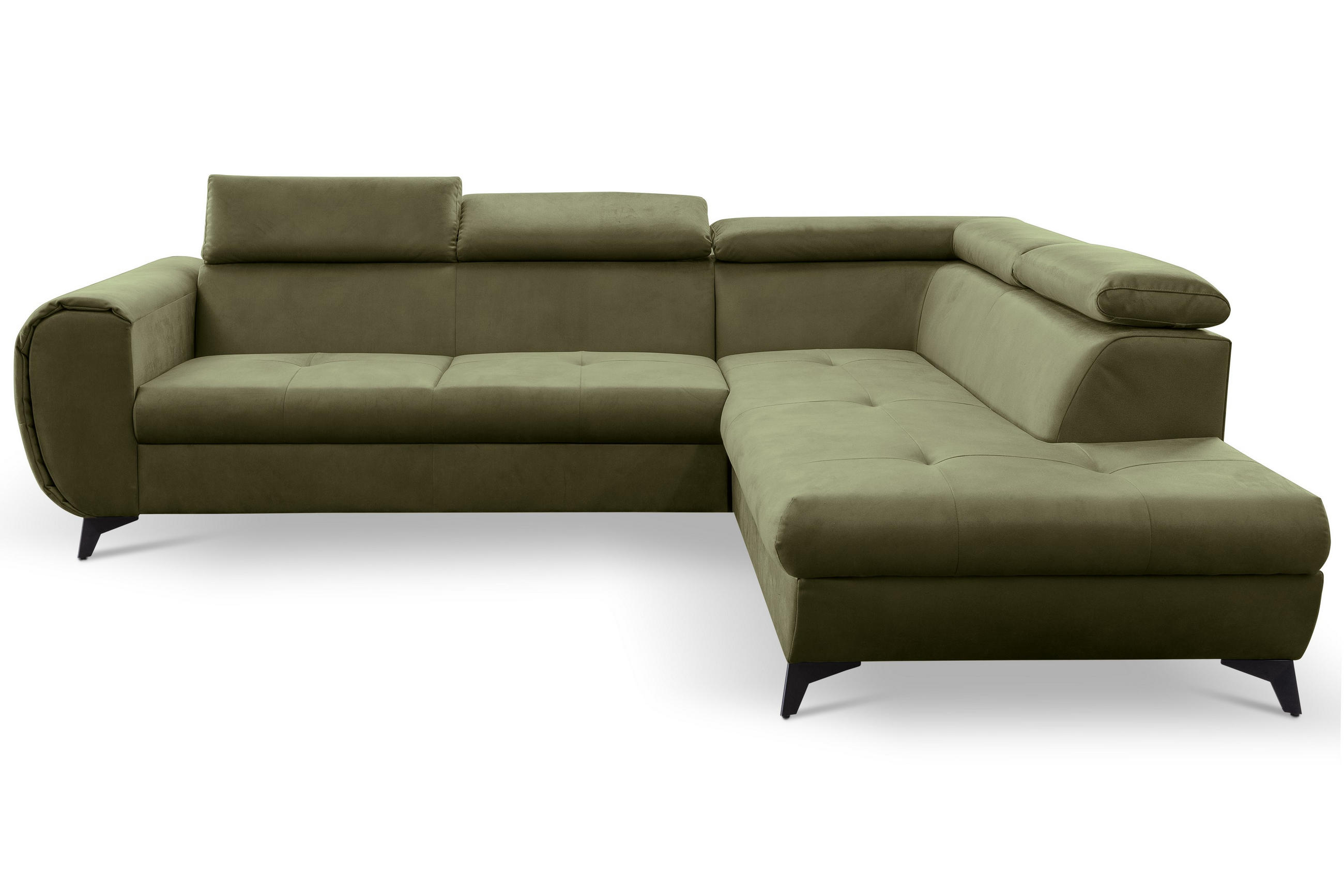 ECKSOFA MAGIA R-S Grün Plüsch-Stoff mit Schlaffunktion - Grün, Holz (260/217cm) - MASSENO