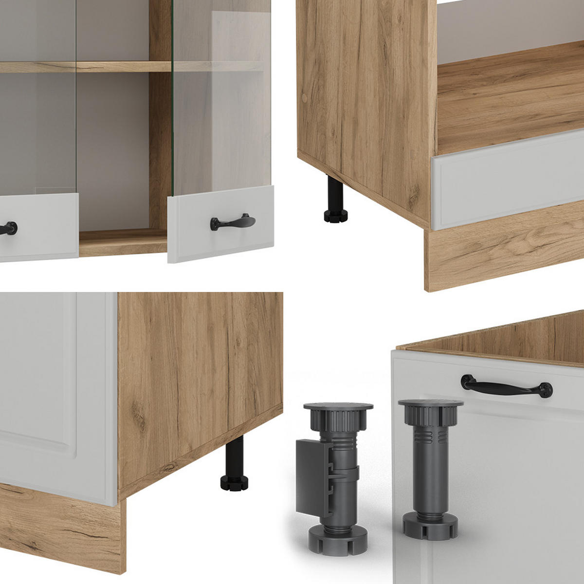 ROHOVÁ KUCHYŇ R-Line Bílý venkovský dům/zlatý dub - bílá/medově dubová, kompozitní dřevo (287/81.6/46cm) - Vicco