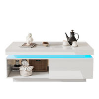 COUCHTISCH 100/50/40,3 cm in Weiß mit LED-Beleuchtung und Schublade - Weiß, Holzwerkstoff (100/50/40.3cm) - Flora Grace