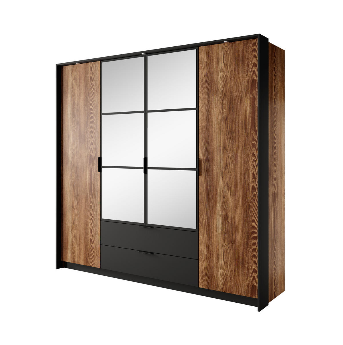 KLEIDERSCHRANK MELTON 223 cm Kastanie / Anthrazit - mit Spiegel, Schubladen und LED - Kastanienfarben/Anthrazit, Holz/Holzwerkstoff (223/210/59cm) - Ravio