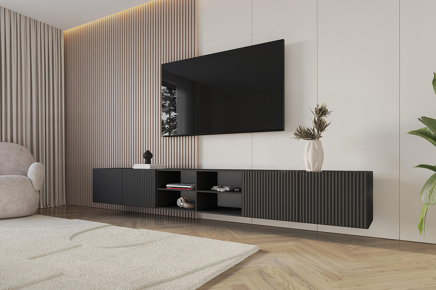 LOWBOARD NOA-2-W 3x100x40x41 cm - Schwarz - Schwarz, Holzwerkstoff (300/40/41cm) - ALTDECOR