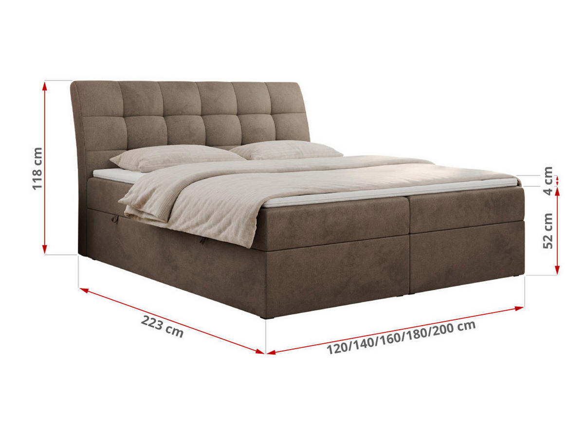 BOXBETT DIEGOS 120/200 Braun Velvet - H3 - Braun, Holz/Textil (120/200cm) - MKS