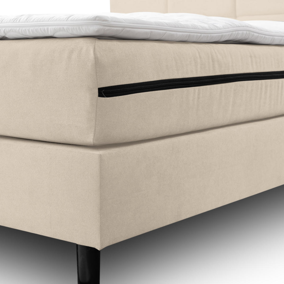BOXSPRINGBETT Paris, Polsterbett Maße: 180x200 cm, Farbe: Beige, Velourstoff, Doppelbett mit Bonell-Matratze H3 inkl. Topper - Beige, Holz/Kunststoff (180/200cm) - VENASI MÖBEL