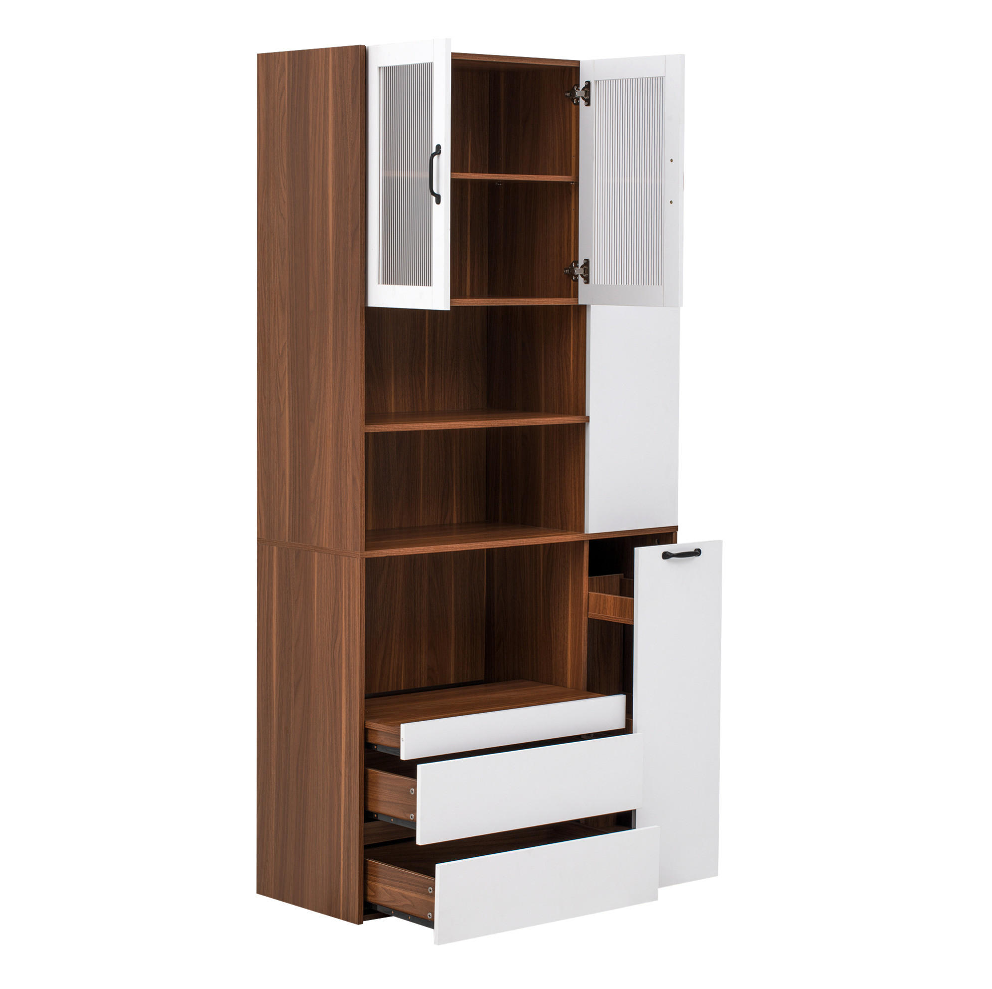 HIGHBOARD 100/200/40 cm Weiß/Nussbaum aus MDF mit ausziehbarer Ablage - Weiß, Holzwerkstoff (40/200/100cm) - OKMYHOME