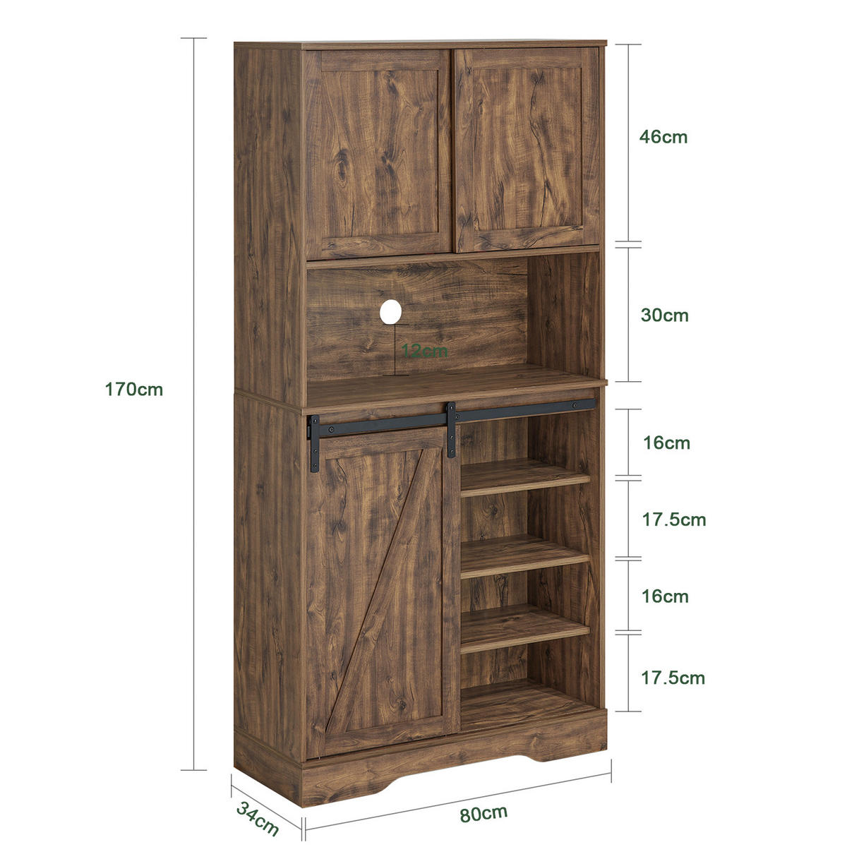 KÜCHENSCHRANK Vintage - Braun, Holzwerkstoff (80/170/34cm) - SoBuy