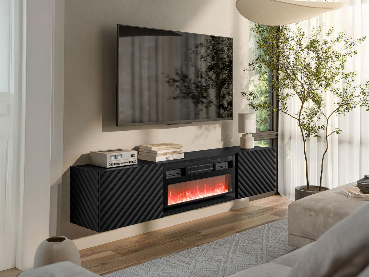TV-LOWBOARD Lara mit Kamin - Schwarz, Holzwerkstoff (183/37/35cm) - MIRJAN24