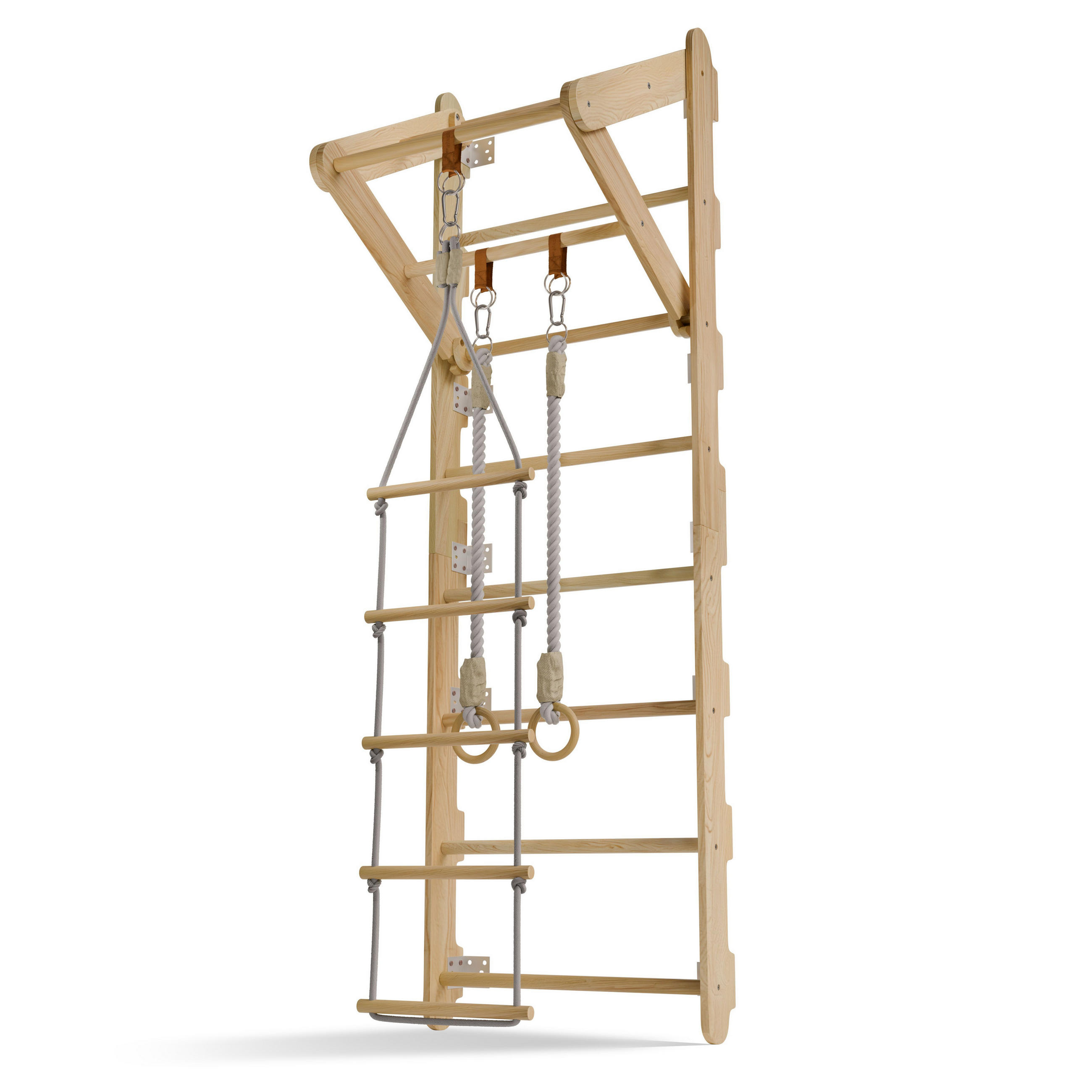 SPROSSENWAND für Kinder mit Turnringen - Naturfarben, Holz (62/57cm) - Juskys