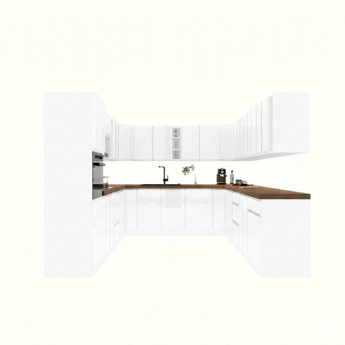 WINKELKÜCHE 320 cm x 200 x 320 cm - Aspen KA19-M320 - in Weiß/Hochglanz - Weiß Hochglanz, Holz (860/212/58cm)