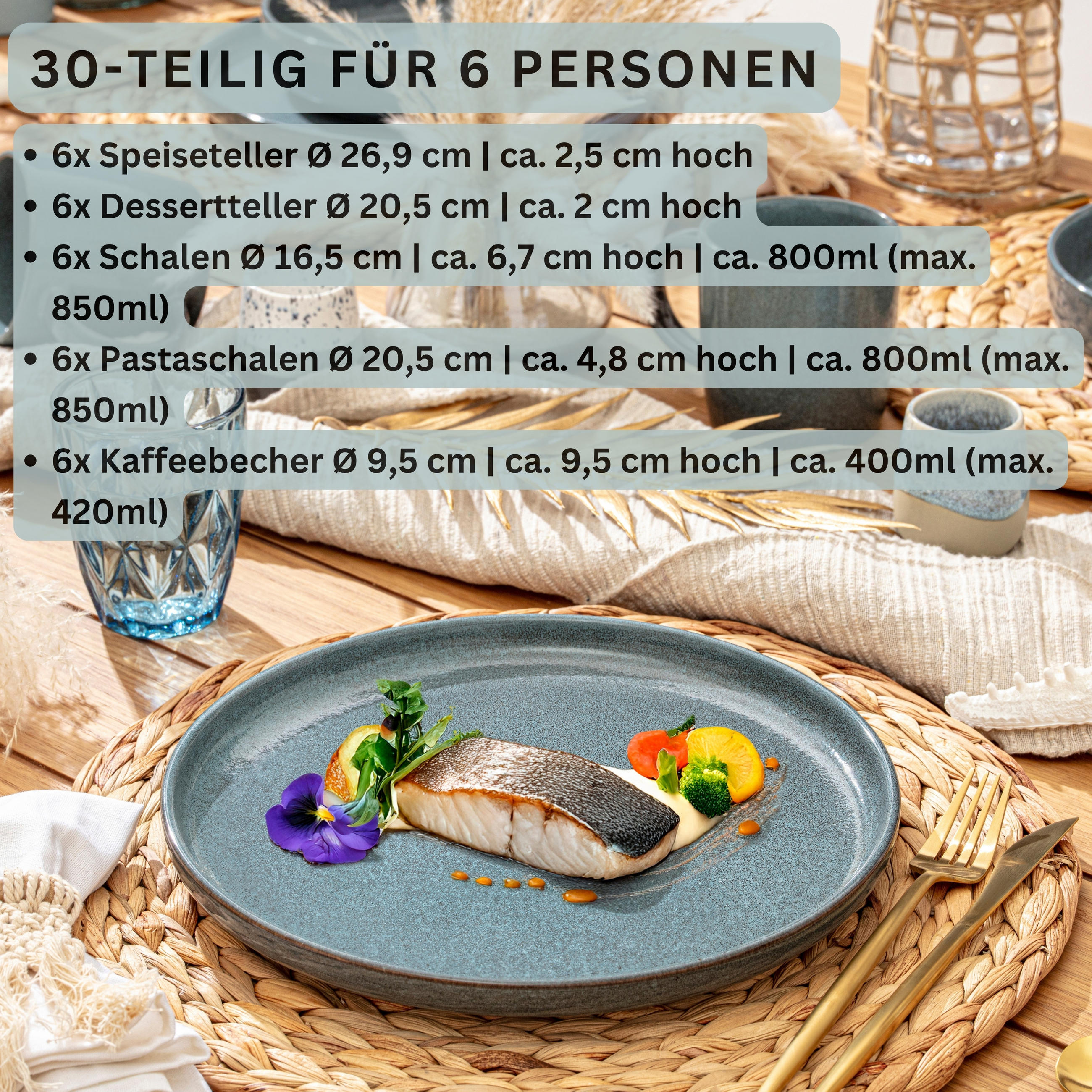 KOMBISERVICE KAIRO OCEAN - 30 teilig aus Steingut - Blau, Stein (27/9.5/27cm) - Sänger
