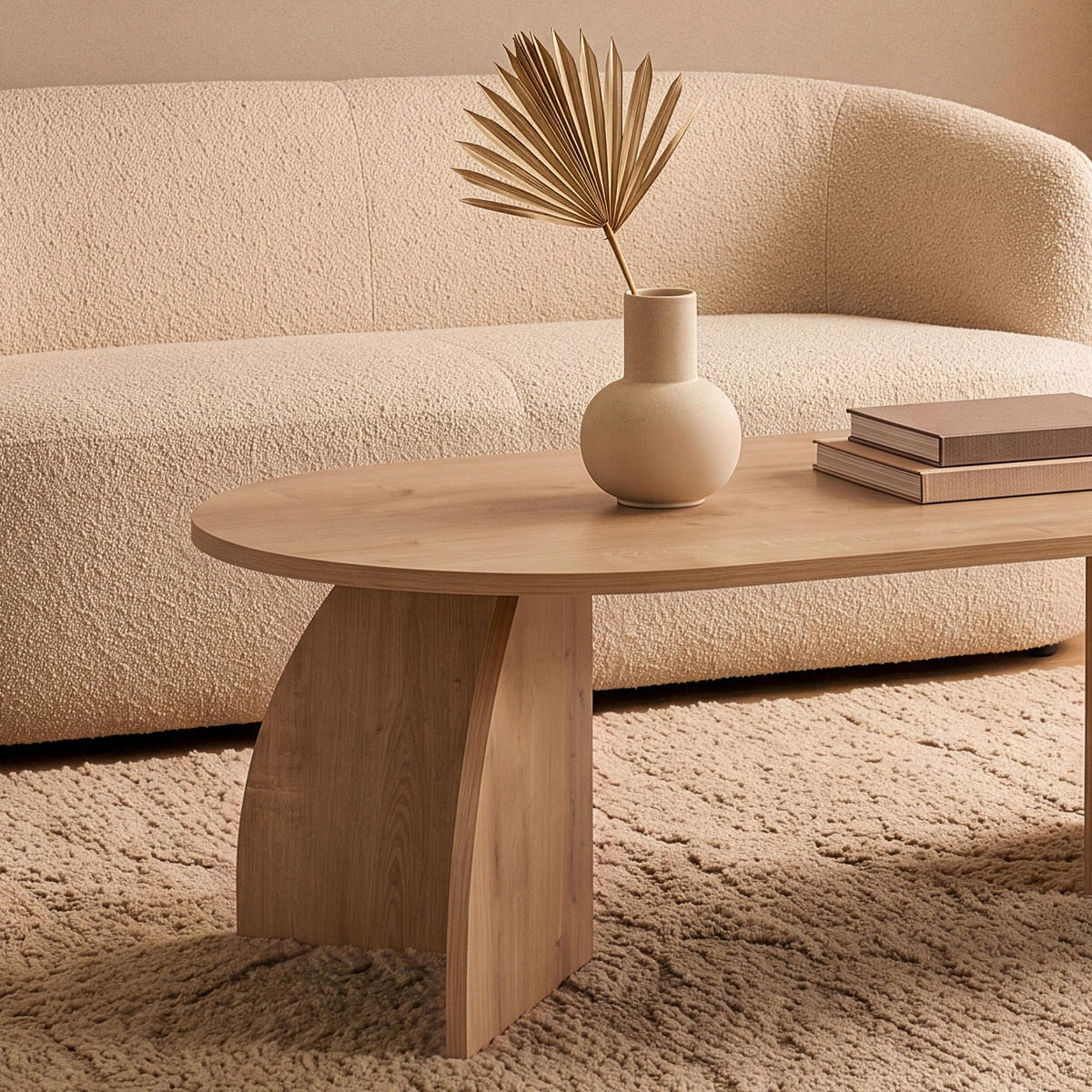 COUCHTISCH mit ovaler Tischplatte und geschwungenen Beinen 120/60/40 cm - Eichefarben, Holzwerkstoff (120/60/40cm) - Calicosy
