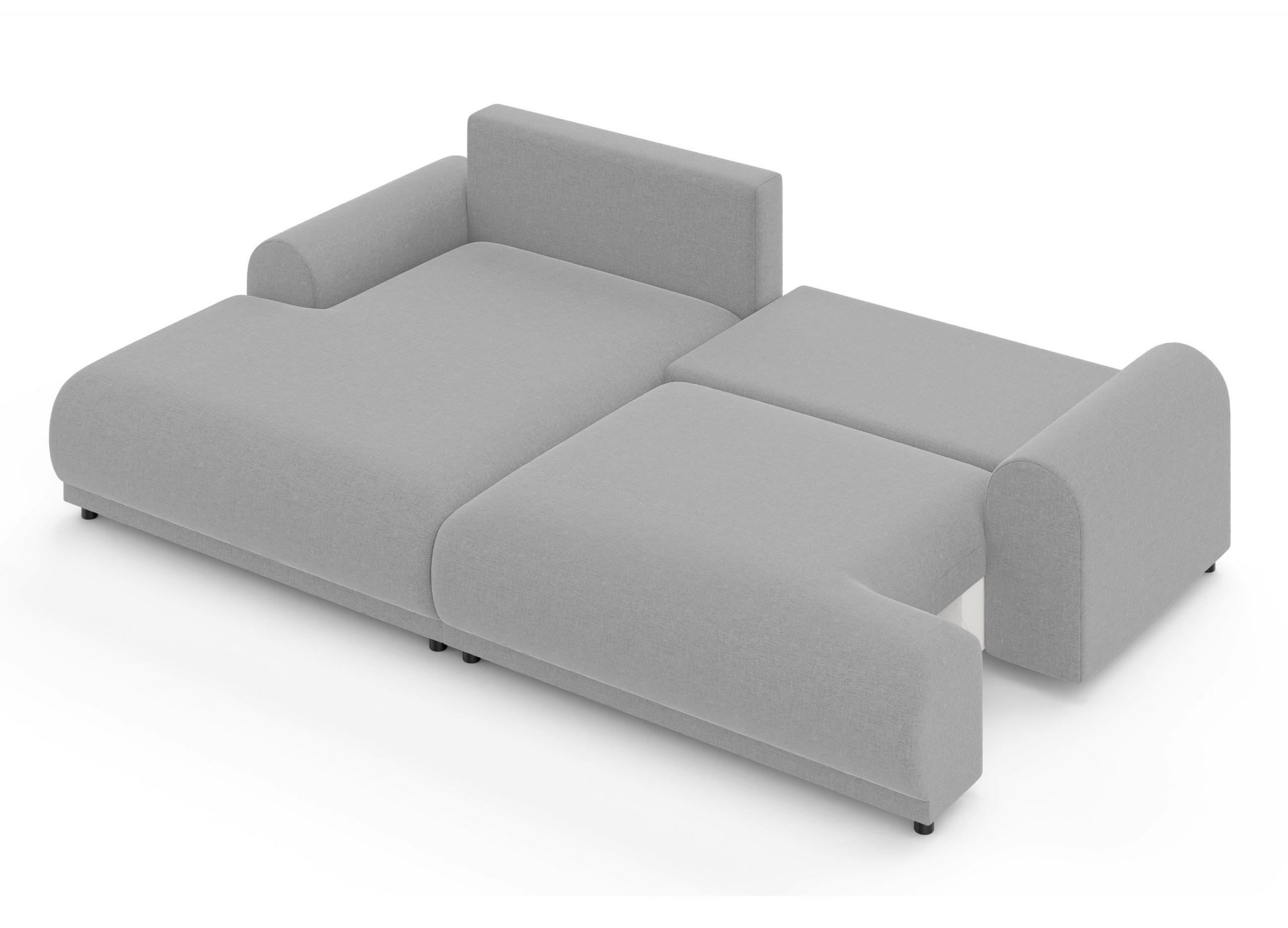 ECKSOFA mit Schlaffunktion, Bettkasten, extrabreite Ottomane links, abgerundete Armlehnen, B240/T145/H81 cm, Chenille Hellgrau / 21026 - Hellgrau/Schwarz, Kunststoff/Textil (240/145cm) - luma-home