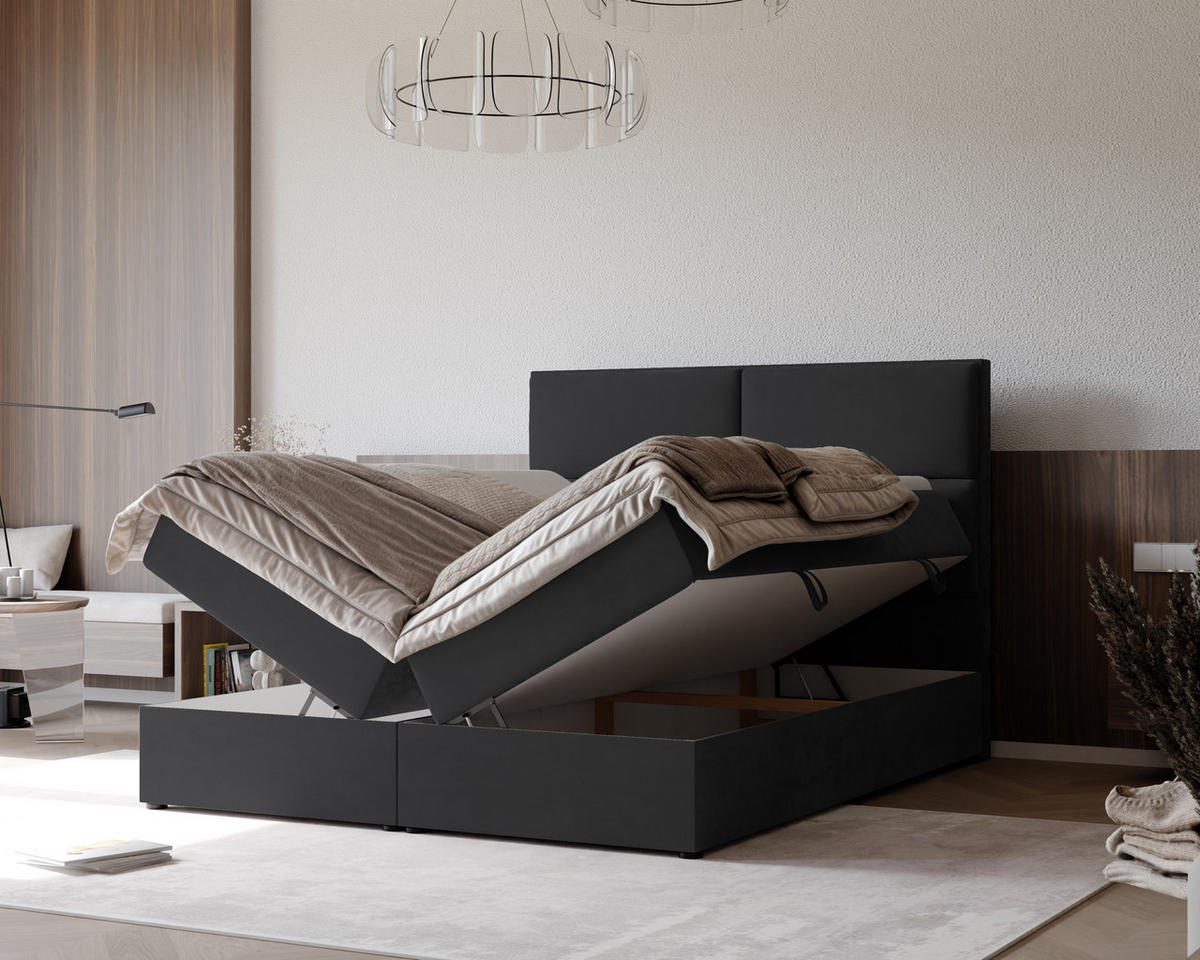 BOXBETT ORFEO 160/200 cm mit Matratze und Topper, Grau - Grau, Textil (160/200cm) - Idohome