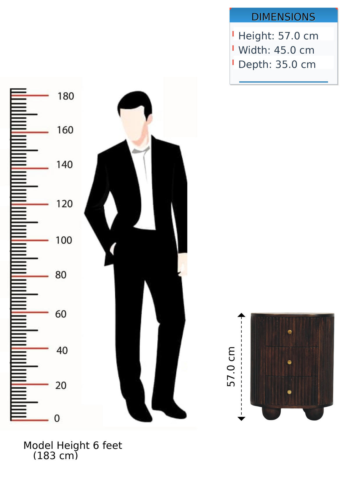 NACHTKASTEN Geschwungen Geriffelt, 3 Schubladen, Dunkelbraun - Dunkelbraun/Messingfarben, Holz/Metall (45/57/35cm) - Artisan Furniture