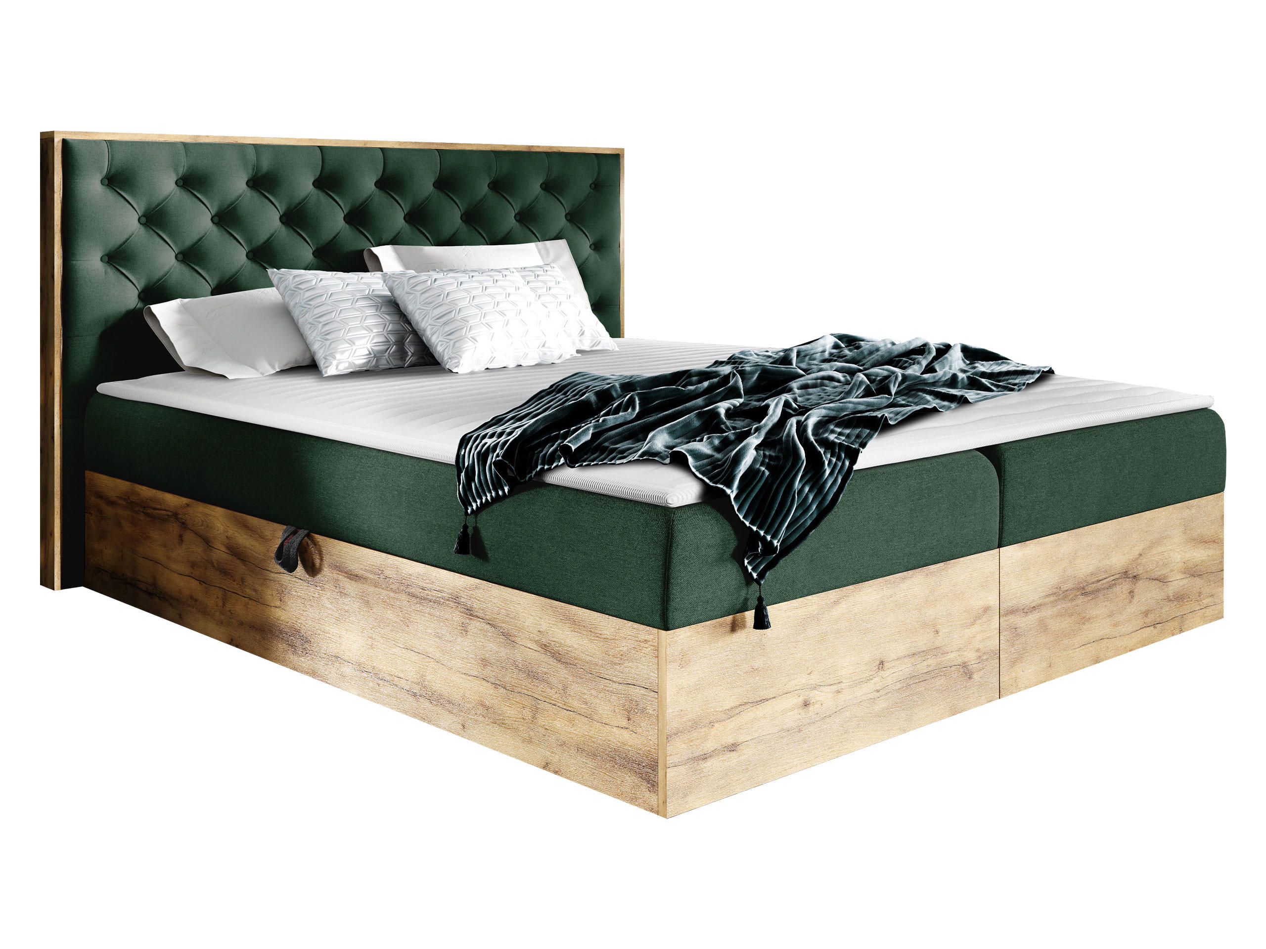 BOXBETT Wood 3 - Eiche Wotan/Grün, Holz/Textil (120/200cm) - MIRJAN24