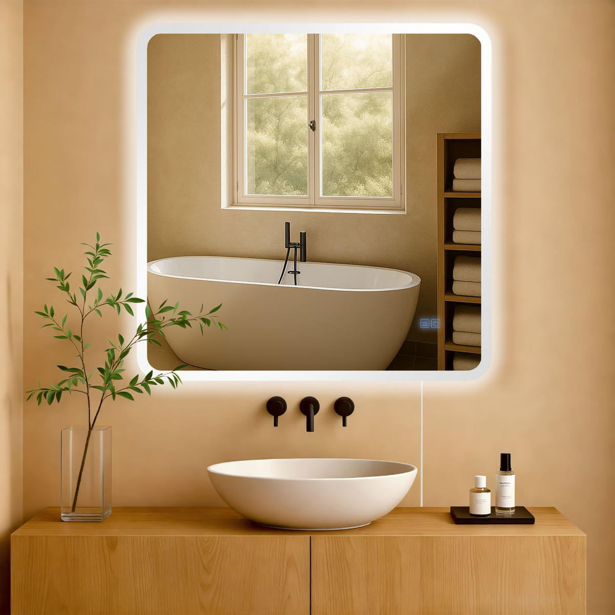 BADSPIEGEL Wien 80x80 ohne Bluetooth 80x3,5x80cm Glas Klarglas Badezimmerspiegel - Klar, Glas (80/80/3.5cm) - DELUKE