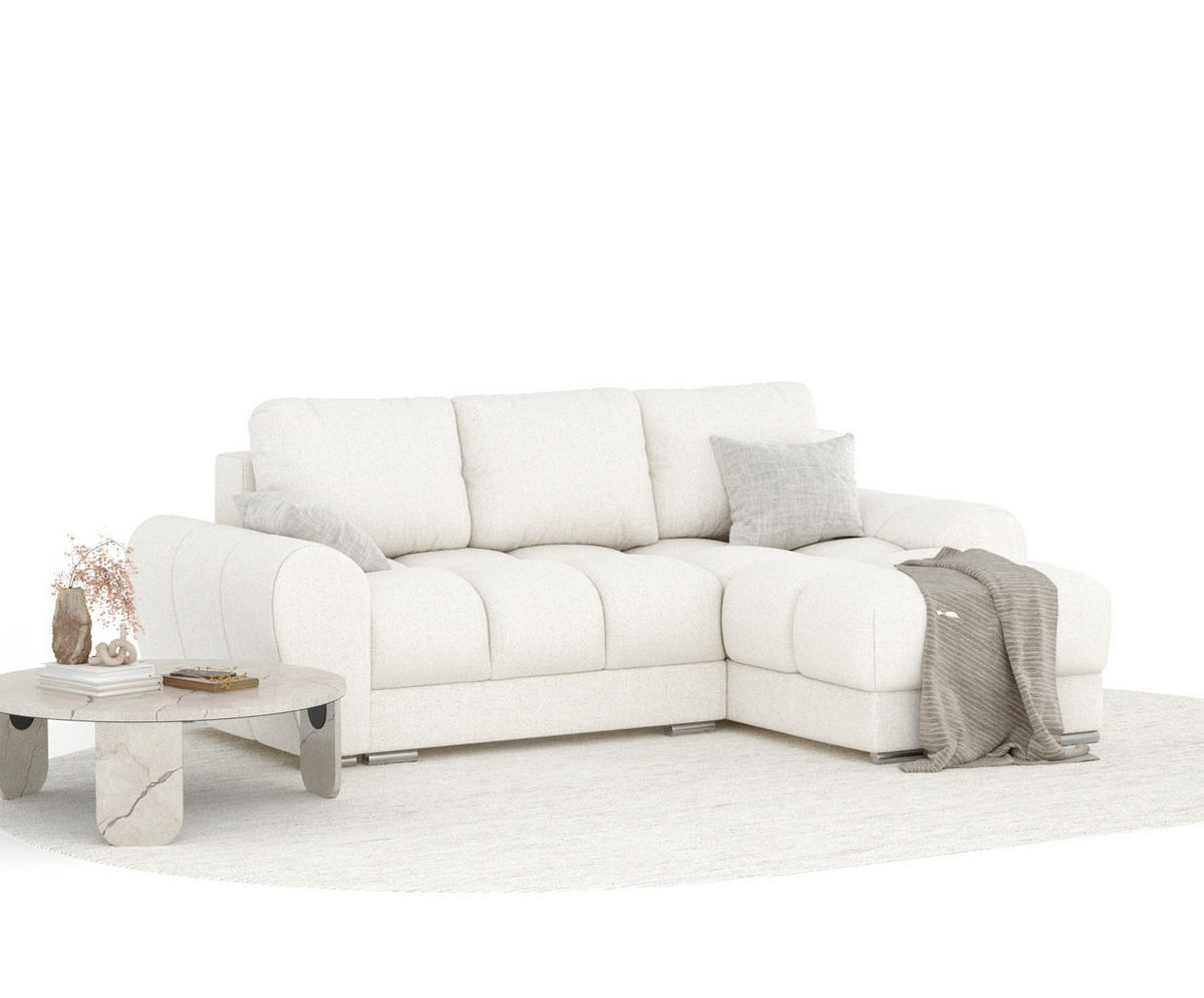 ECKSOFA MIT SCHLAFFUNKTION Peebles Creme Webstoff - Chromfarben/Creme, Holz/Holzwerkstoff (256/175cm) - Maison de Reve