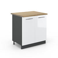 SPÜLENUNTERSCHRANK Fame-Line Weiß Hochglanz 80 cm mit Regal, AP Eiche - Weiß Hochglanz/Anthrazit, Holzwerkstoff (80/82/60cm) - Vicco