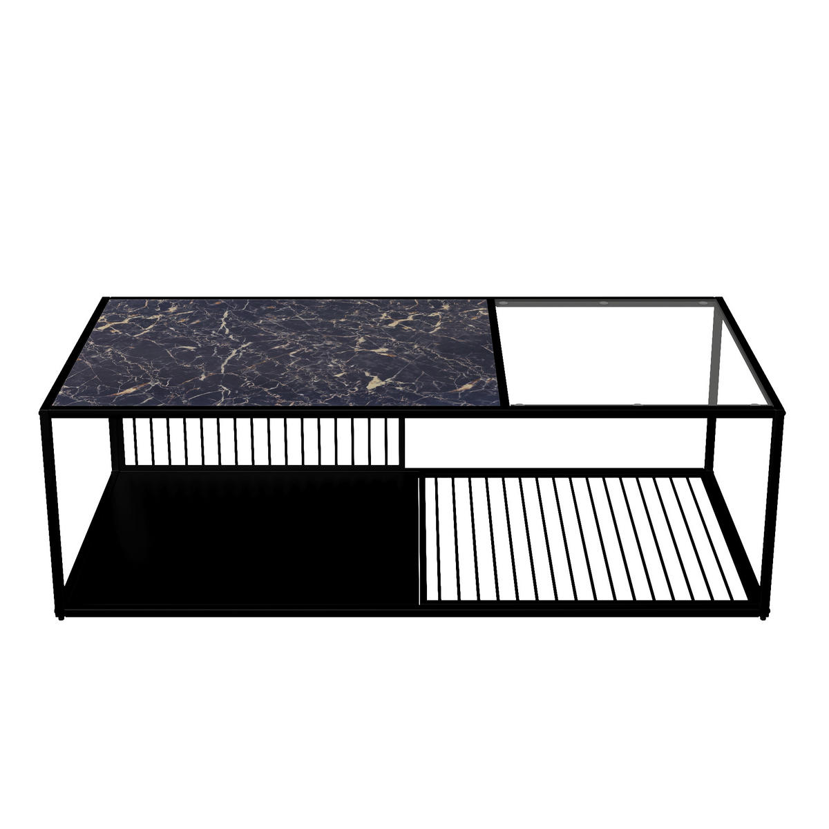 COUCHTISCH 110 cm Design-Mix aus Glas & Marmoroptik - Schwarz, Glas (110/48/35cm) - Urban Meuble