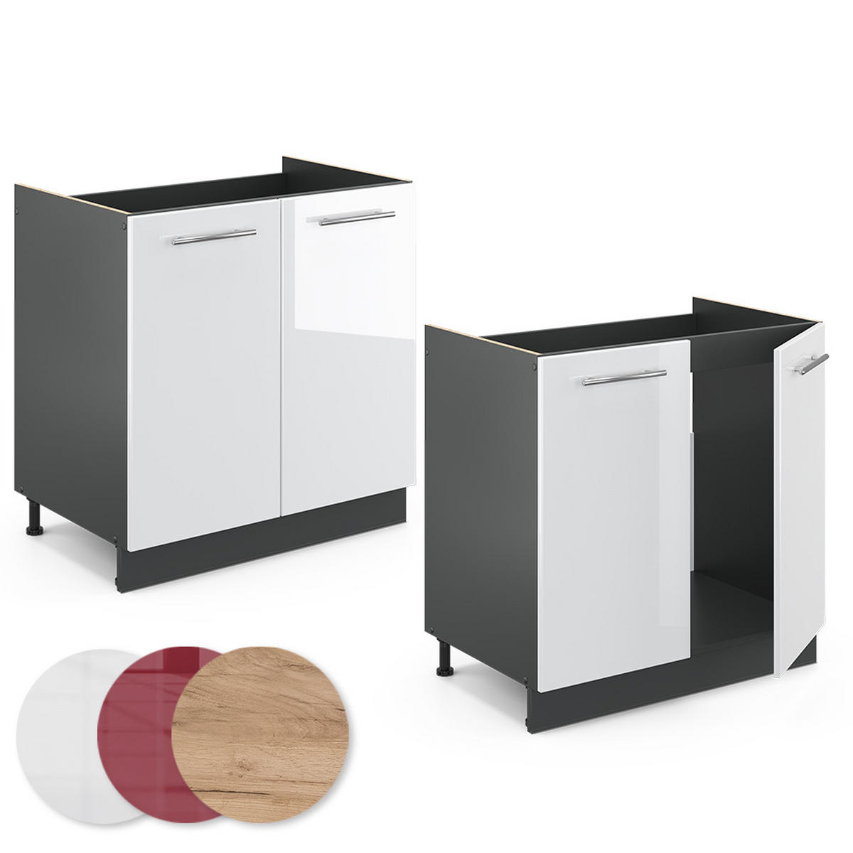 SPÜLENUNTERSCHRANK Fame-Line Weiß Hochglanz 80 cm, AP Eiche - Weiß Hochglanz/Anthrazit, Holzwerkstoff (80/82/60cm) - Vicco