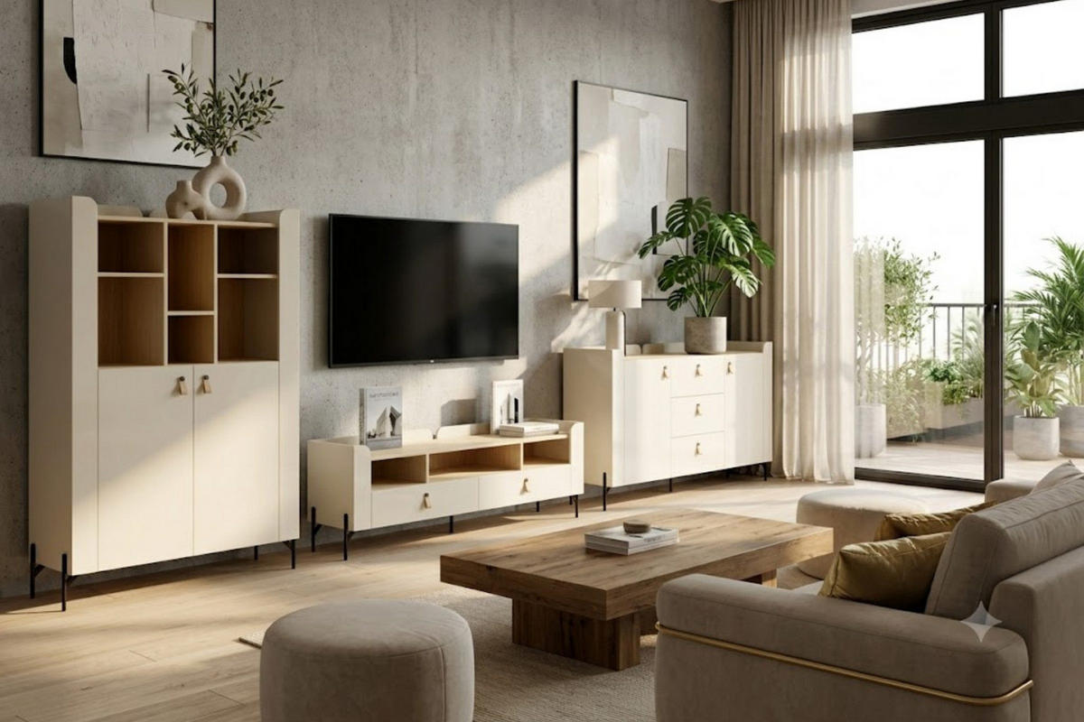 WOHNWAND SOVI A 3-teilig in Macadamia / Eiche Mavelie - Eichefarben/Beige, Holzwerkstoff (440/151/42cm) - Deine Möbel 24