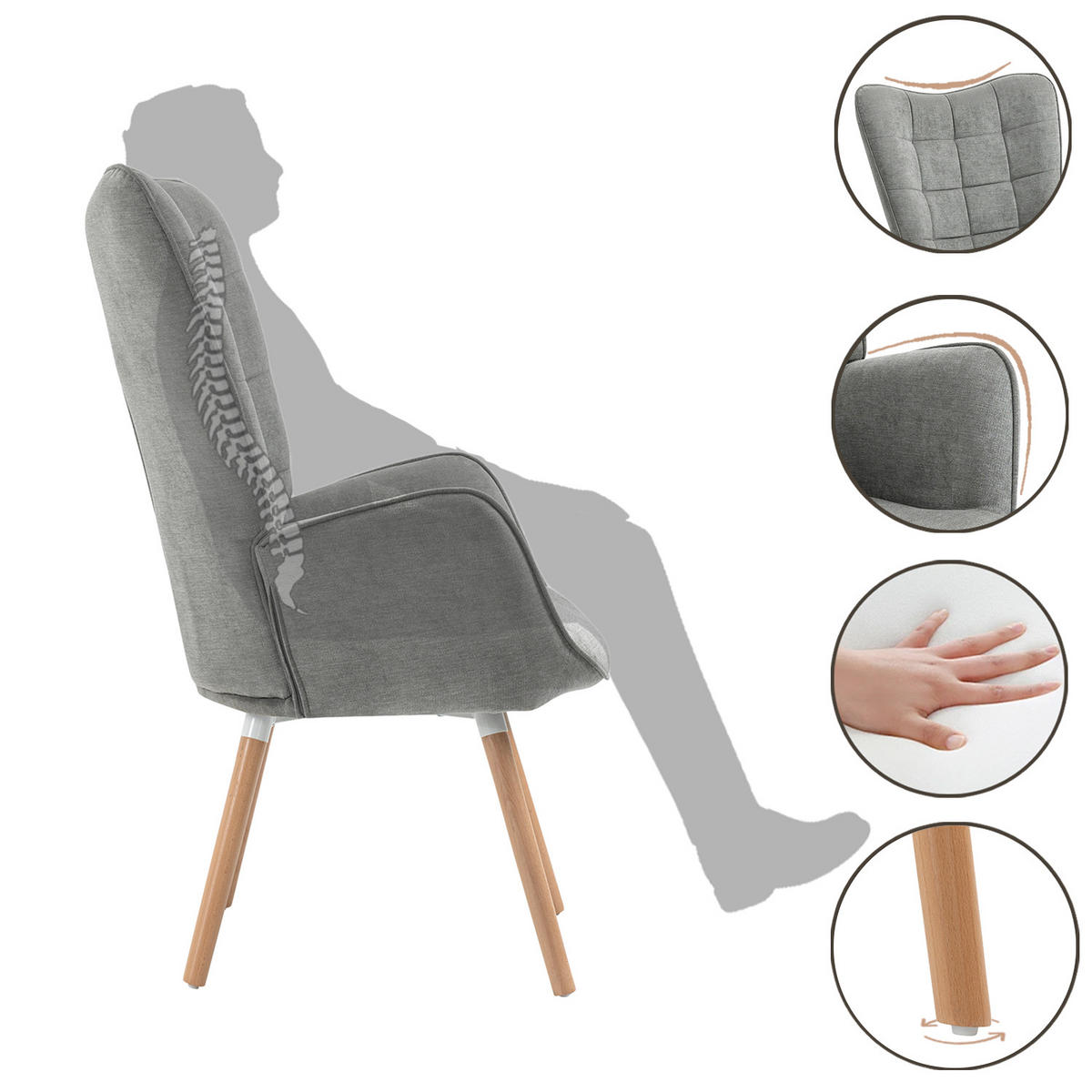 OHRENSESSEL in Webstoff, Grau - Grau, Holz/Textil (66/106/53cm) - Meubles Cosy